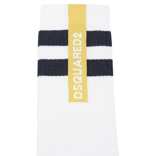 Dsquared2 - Calzini bianchi con banda verticale gialla per uomo | dfv142640