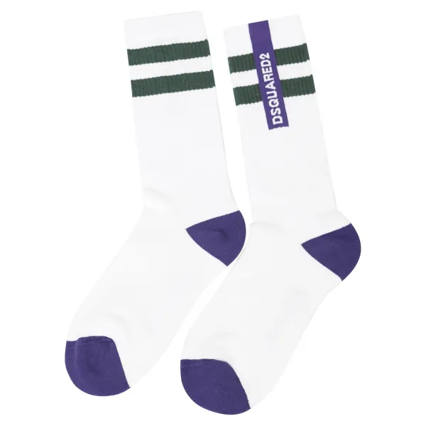 Dsquared2 - Calzini bianchi con banda verticale viola per uomo | dfv142640 2