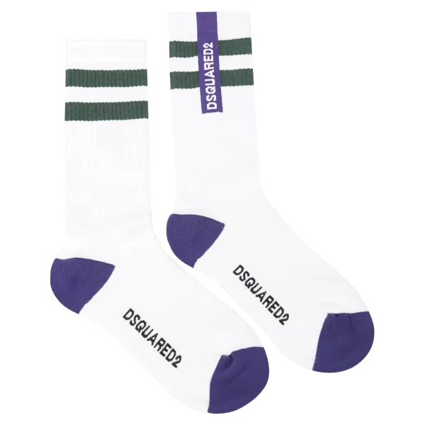 Dsquared2 - Calzini bianchi con banda verticale viola per uomo | dfv142640