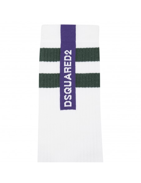 Dsquared2 - Calzini bianchi con banda verticale viola per uomo | dfv142640