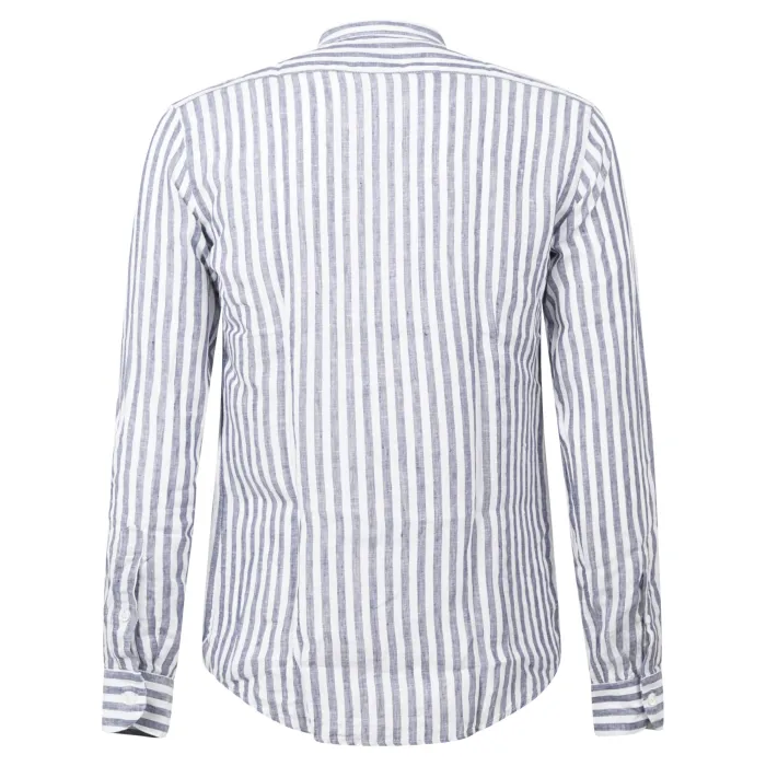Lavorazione Sartoriale - Camicia bianca coreana a righe in lino slim fit per