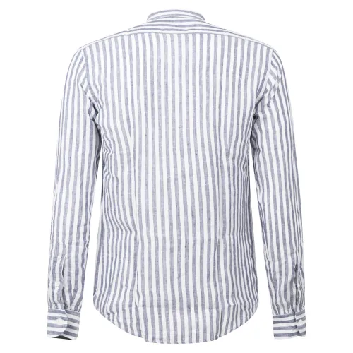 Lavorazione Sartoriale - Camicia bianca coreana a righe in lino slim fit per