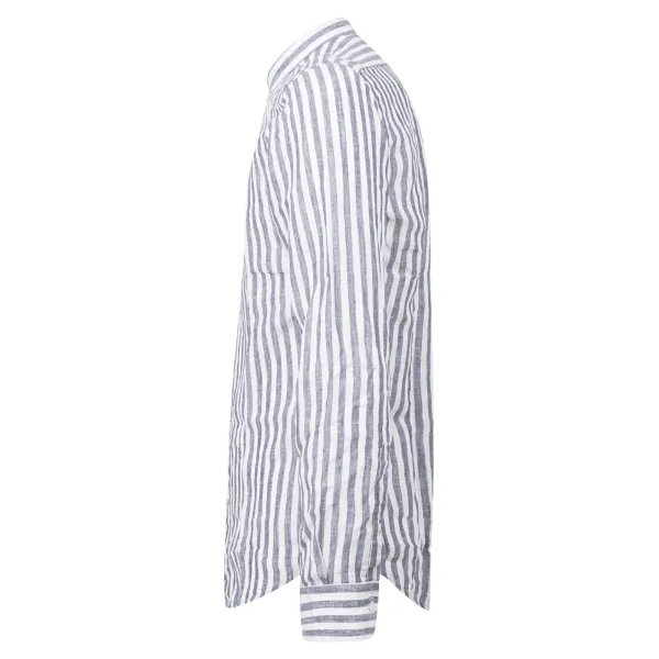 Lavorazione Sartoriale - Camicia bianca coreana a righe in lino slim fit per 2