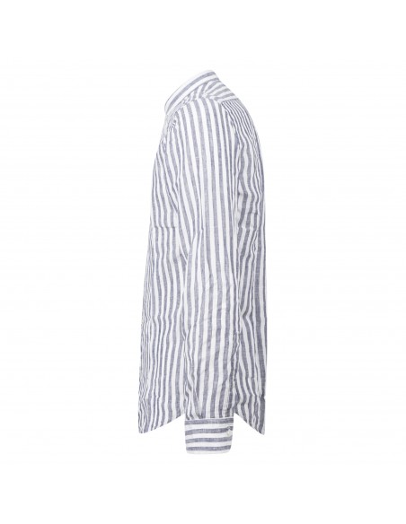 Lavorazione Sartoriale - Camicia bianca coreana a righe in lino slim fit per