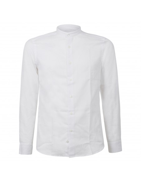 Lavorazione Sartoriale - Camicia bianca coreana slim fit con lavorazione per