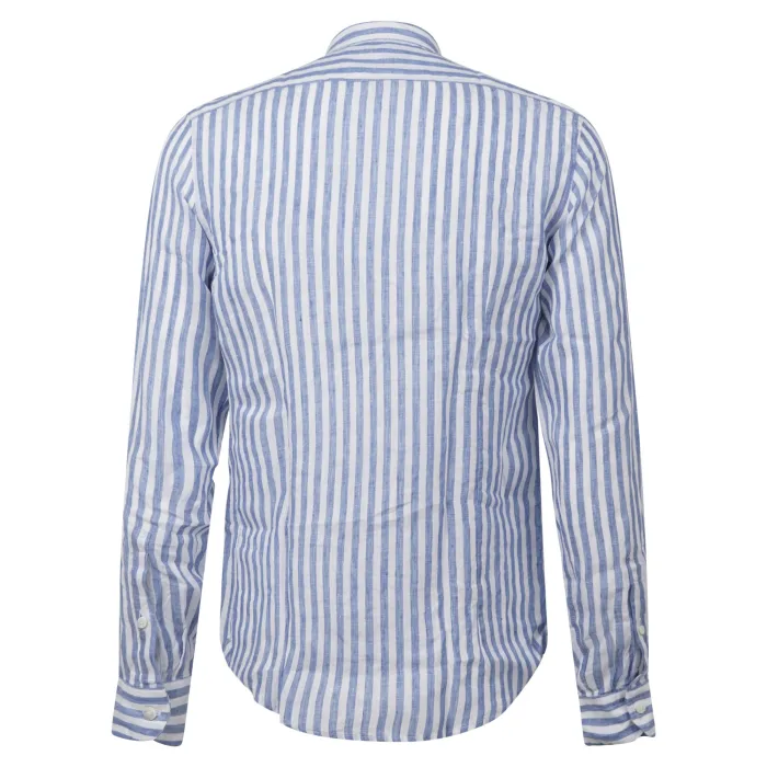 Lavorazione Sartoriale - Camicia bianca coreana a righe in lino slim fit per