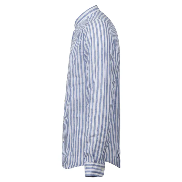 Lavorazione Sartoriale - Camicia bianca coreana a righe in lino slim fit per 2