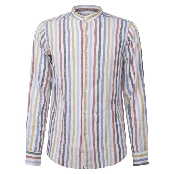 Lavorazione Sartoriale - Camicia bianca coreana a righe slim fit per uomo |