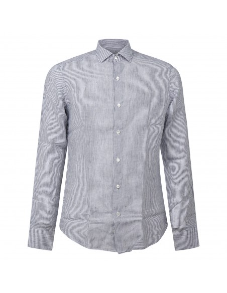Lavorazione Sartoriale - Camicia bianca a righe slim fit in lino per uomo |