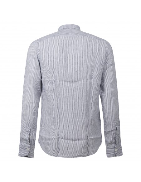 Lavorazione Sartoriale - Camicia bianca a righe slim fit in lino per uomo |