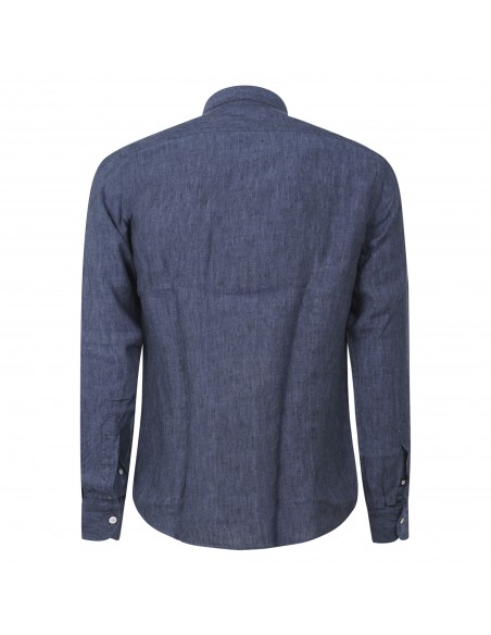 Lavorazione Sartoriale - Camicia blu in lino slim fit per uomo | ostuni 100