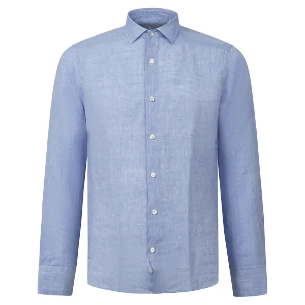 Lavorazione Sartoriale - Camicia celeste in lino slim fit per uomo | ostuni 100