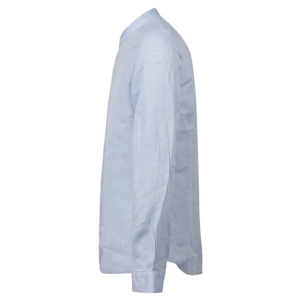 Lavorazione Sartoriale - Camicia celeste coreana in lino slim fit per uomo | 2