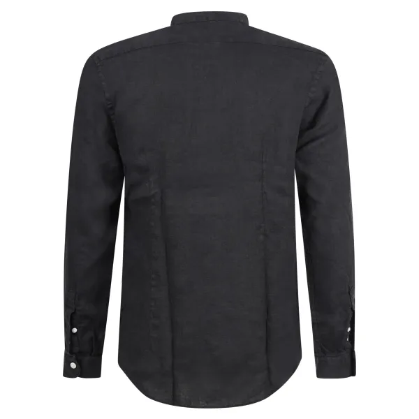 Lavorazione Sartoriale - Camicia nera coreana in lino custom fit per uomo | 2