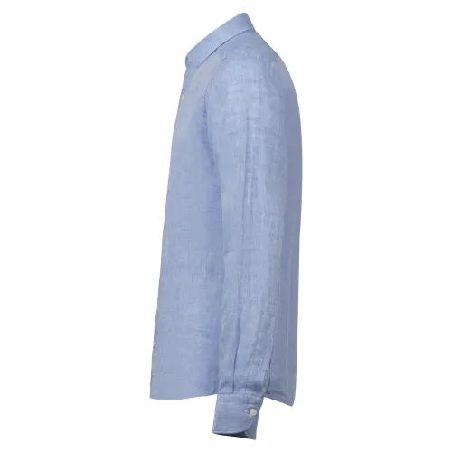 Lavorazione Sartoriale - Camicia celeste in lino custom fit per uomo | ostuni