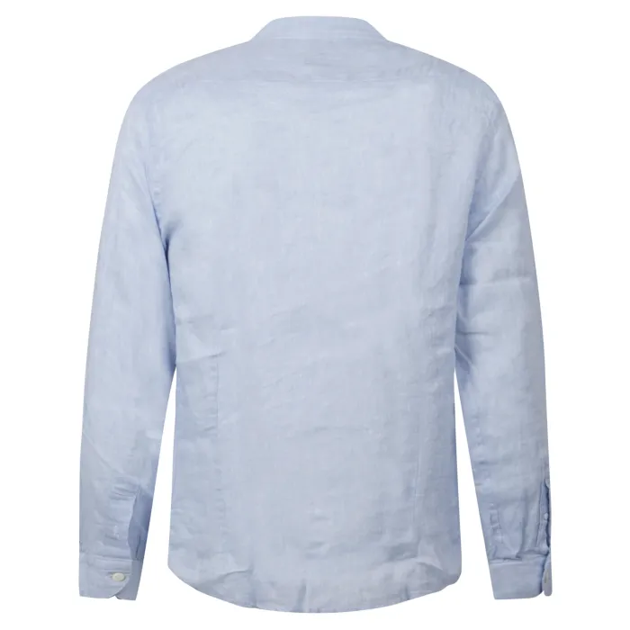 Lavorazione Sartoriale - Camicia celeste coreana in lino custom fit per uomo |