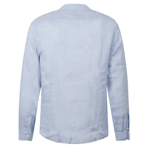 Lavorazione Sartoriale - Camicia celeste coreana in lino custom fit per uomo |