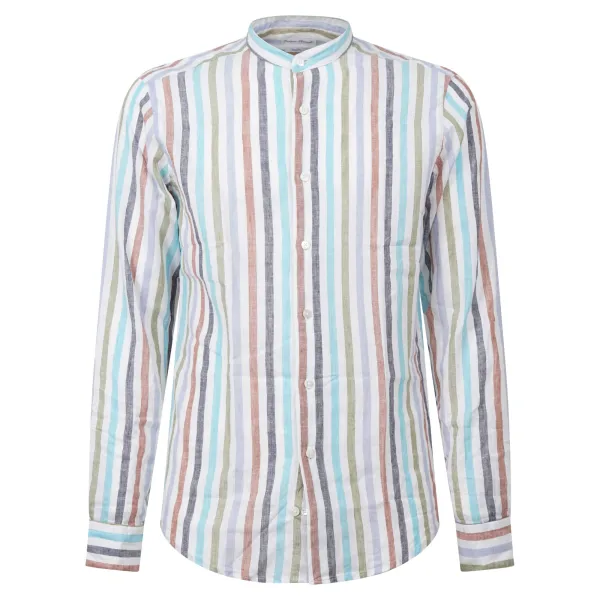 Lavorazione Sartoriale - Camicia bianca coreana a righe custom fit per uomo |