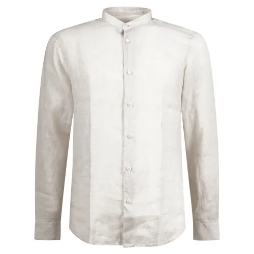Lavorazione Sartoriale - Camicia beige coreana in lino slim fit per uomo |