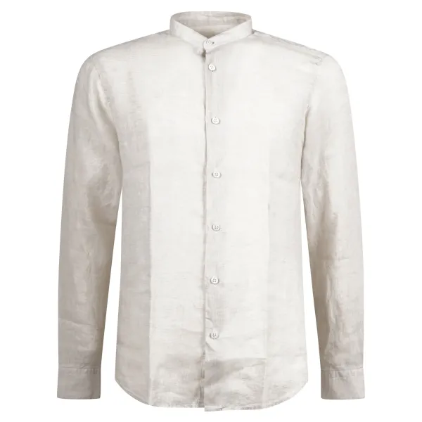 Lavorazione Sartoriale - Camicia beige coreana in lino custom fit per uomo |