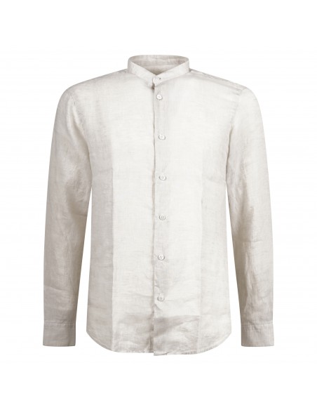 Lavorazione Sartoriale - Camicia beige coreana in lino custom fit per uomo |