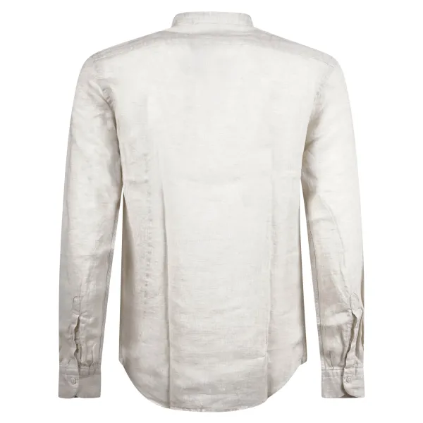 Lavorazione Sartoriale - Camicia beige coreana in lino custom fit per uomo | 2