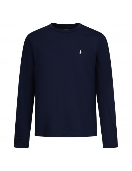 Polo Ralph Lauren - T-shirt manica lunga blu con logo ricamato sul petto per
