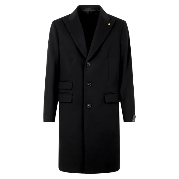 Sartoria Latorre - Cappotto nero monopetto in lana e cashmere per uomo | teo