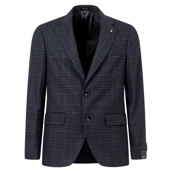 Sartoria Latorre - Giacca blu monopetto a fantasia check in lana per uomo | f81