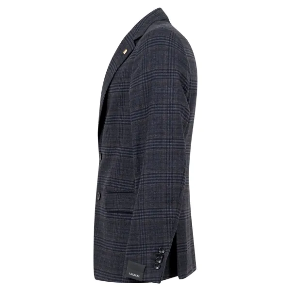 Sartoria Latorre - Giacca blu monopetto a fantasia check in lana per uomo | f81 2