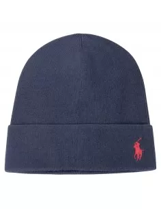 Cappello blu in cotone con logo ricamato sul fronte decentrato