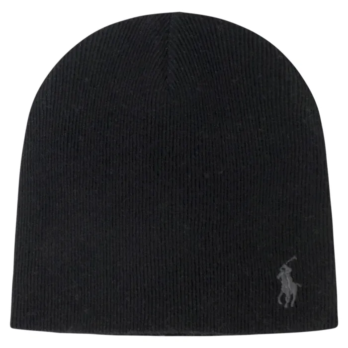 Polo Ralph Lauren - Set sciarpa e cappello neri reversibile in lana con logo