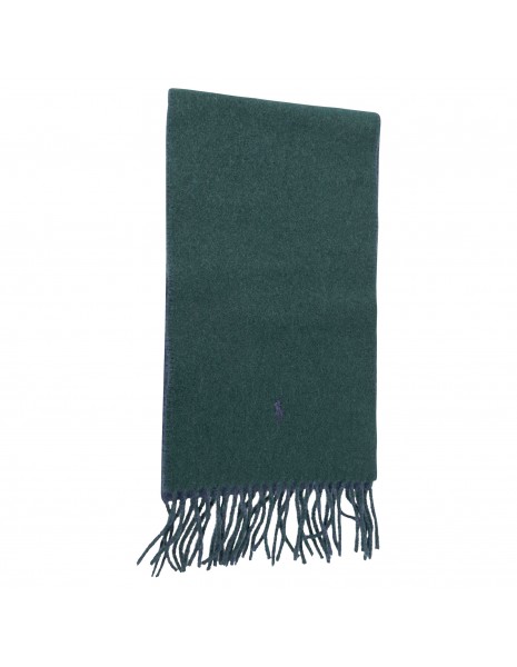 Polo Ralph Lauren - Sciarpa verde in lana reversibile con logo ricamato per