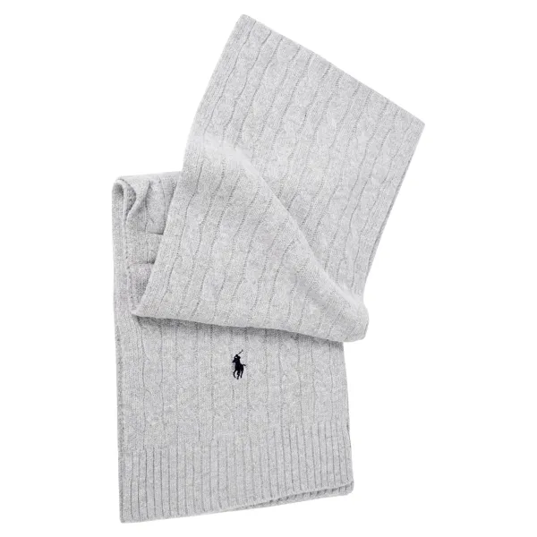 Polo Ralph Lauren - Sciarpa grigia in lana con lavorazione intrecciata e logo 2