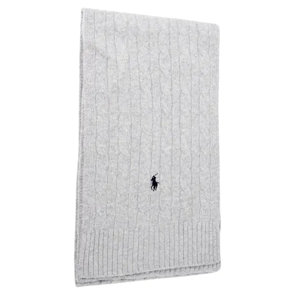 Polo Ralph Lauren - Sciarpa grigia in lana con lavorazione intrecciata e logo