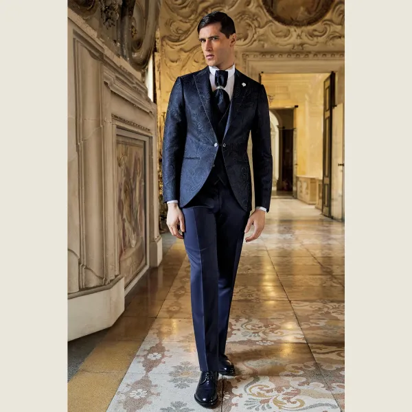 Luigi Bianchi Cerimonia - Abito Smoking damascato con rever a lancia per uomo | 