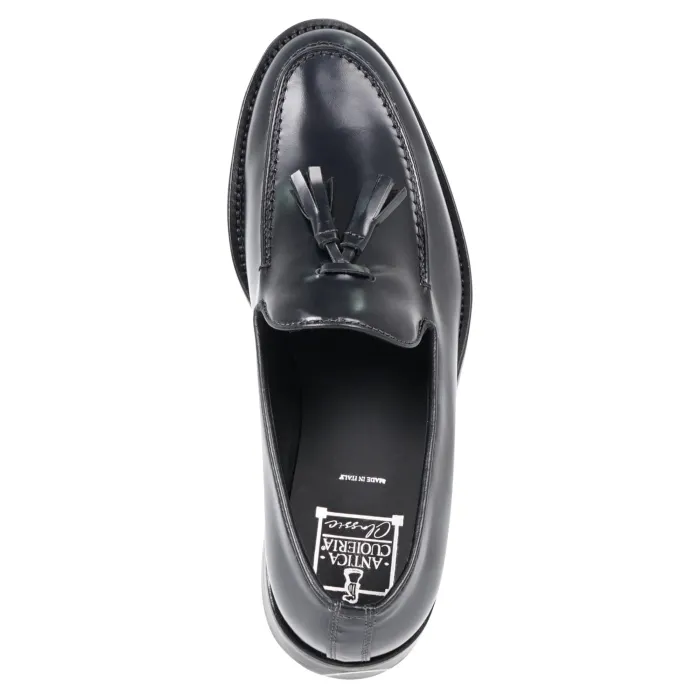 Antica Cuoieria - Mocassino pelle blu con nappine per uomo | 22676-l-vh6