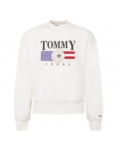 Tommy Jeans - Felpa bianca girocollo con ricamo logo sul fronte per uomo |