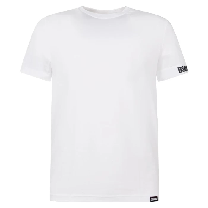 T-shirt bianca manica corta con banda logo sulla manica per uomo