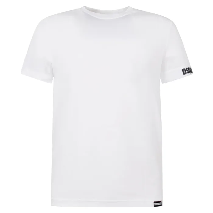 Dsquared2 T shirt bianca manica corta con banda logo sulla manica per uomo