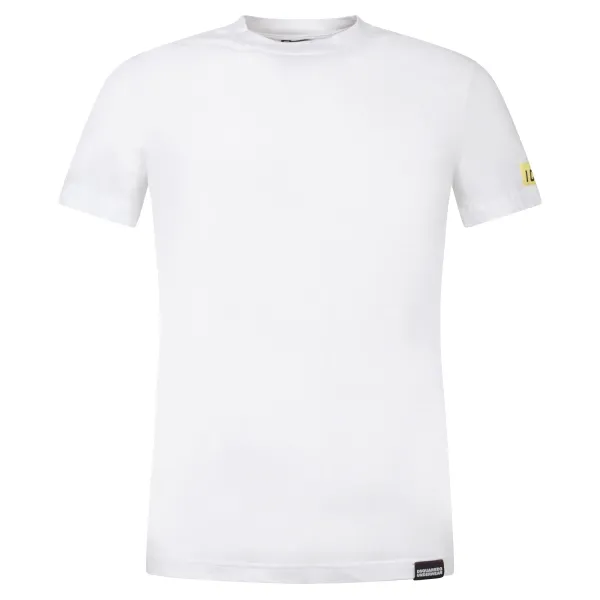 Dsquared2 - T-shirt bianca manica corta con patch logo Icon sulla manica per