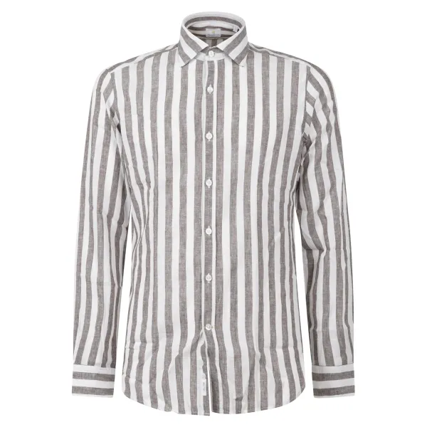 Barbati - Camicia marrone a righe in lino per uomo | ca-nerano-s123010
