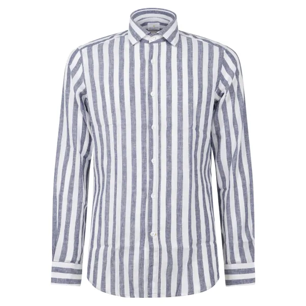 Barbati - Camicia blu a righe in lino per uomo | ca-nerano-s123010