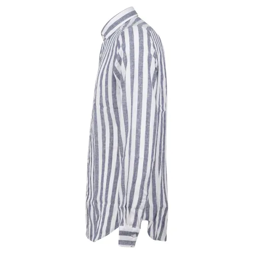 Barbati - Camicia blu a righe in lino per uomo | ca-nerano-s123010