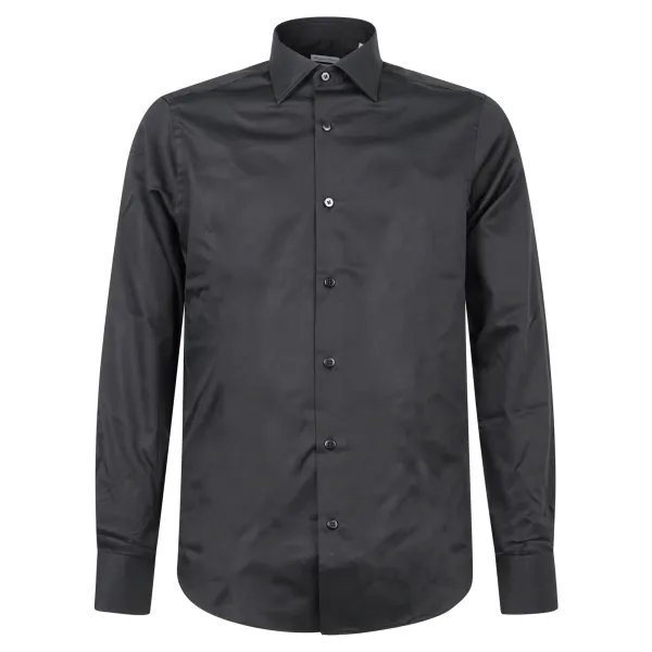 Lavorazione Sartoriale - Camicia nera slim fit per uomo | saten 200/n005 slim c2