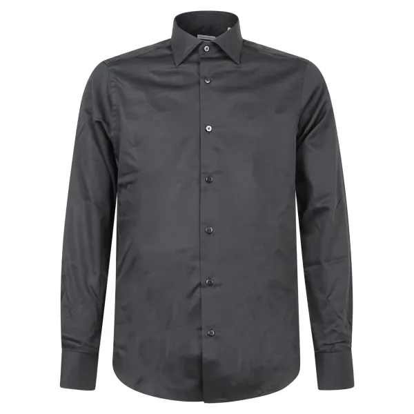 Lavorazione Sartoriale - Camicia nera custom fit per uomo | saten 200/n005