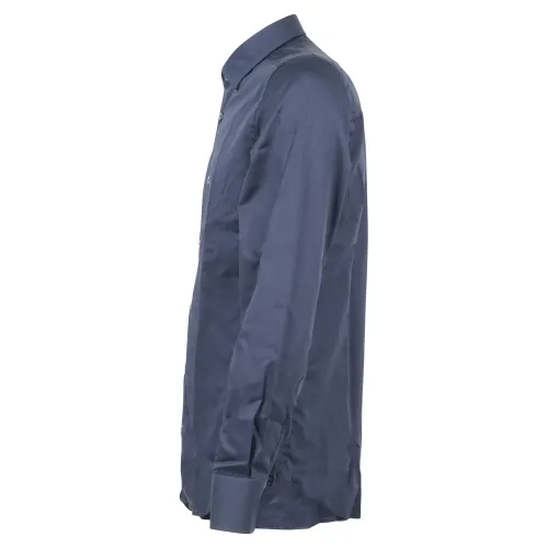 Lavorazione Sartoriale - Camicia blu slim fit per uomo | saten 200/b003 slim c2