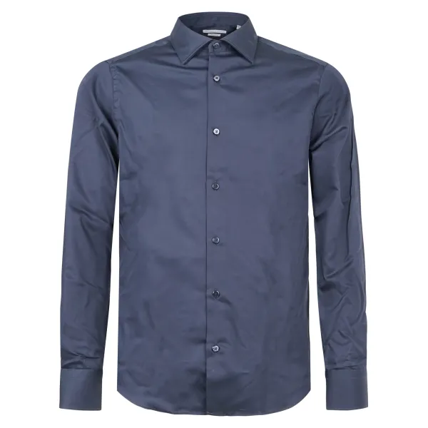Lavorazione Sartoriale - Camicia blu slim fit per uomo | saten 200/b003 slim c2