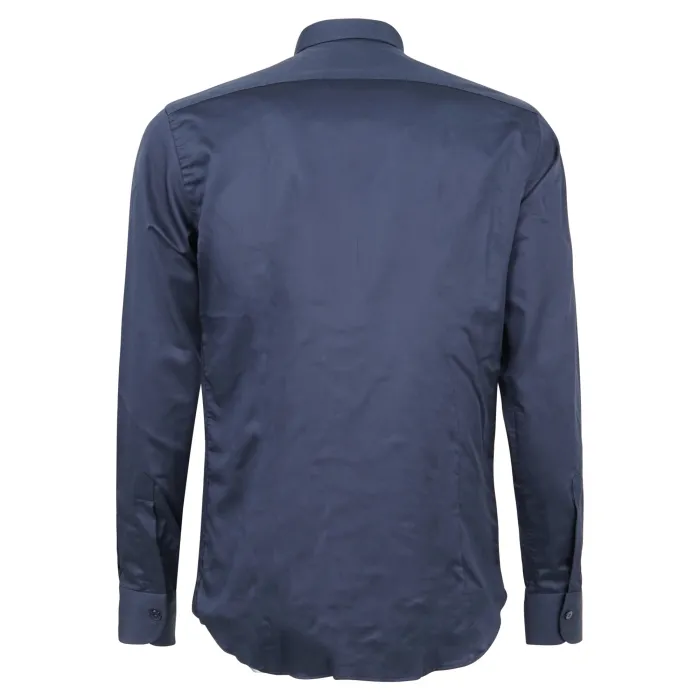 Lavorazione Sartoriale - Camicia blu slim fit per uomo | saten 200/b003 slim c2
