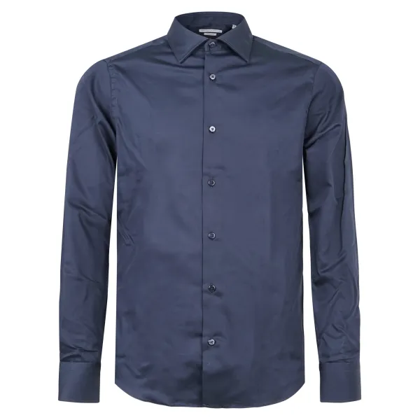 Lavorazione Sartoriale - Camicia blu custom fit per uomo | saten 200/b003